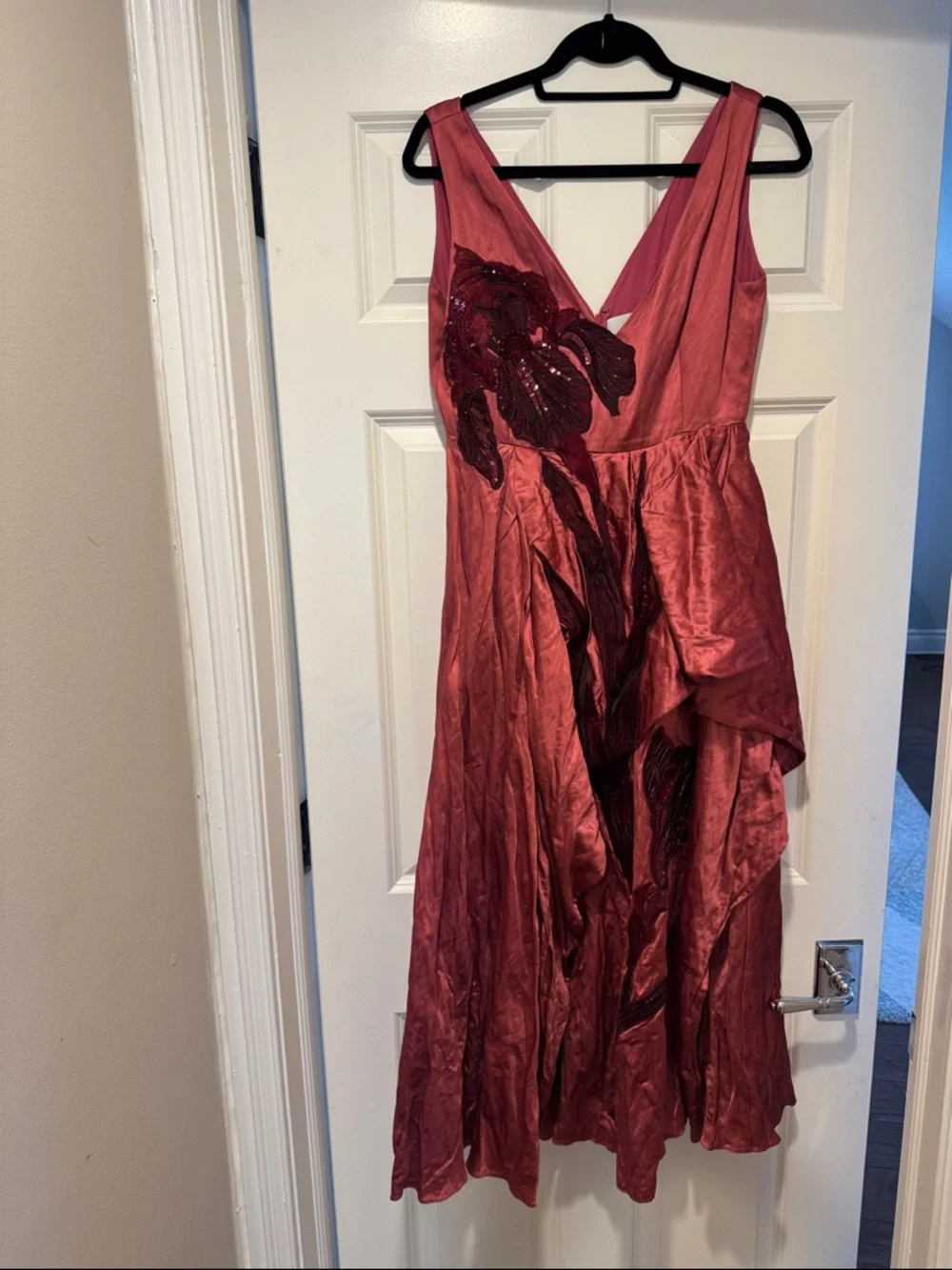 ERDEM Applique Floral Satin Midi Dress - Picture 9 of 16